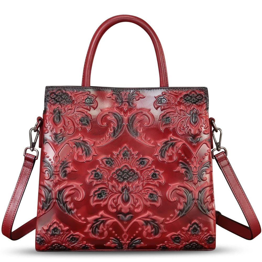 Genuine Leather Tote Bag Satchel Embossed Leather Handbag Top T_T
